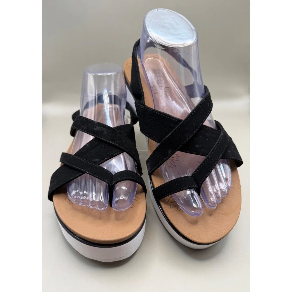 Skechers Luxe Foam Womens Slingback Platform Black White Sandals Size 9